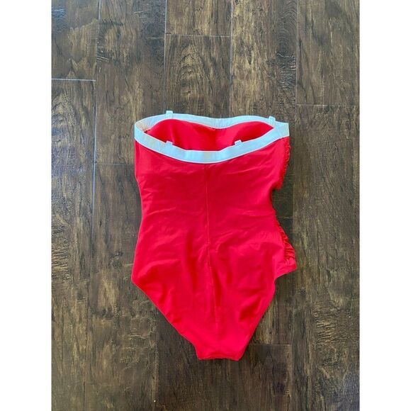 Red Strapless Liz Claiborne Bathing Suit with White Trim (Size 10) - Picture 2 of 3